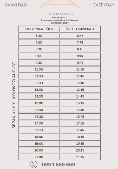 Plovidbeni red Šilo Crikvenica 7. mjesec 2024.
