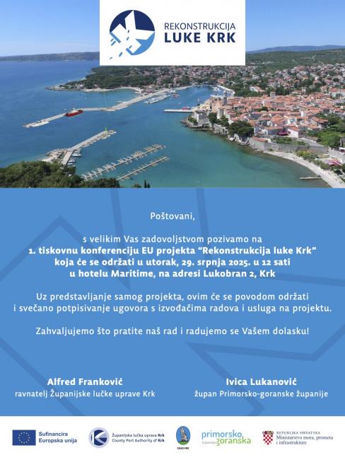 pozivnica za medije: 1. tiskovnu konferencija projekta “Rekonstrukcija luke Krk”